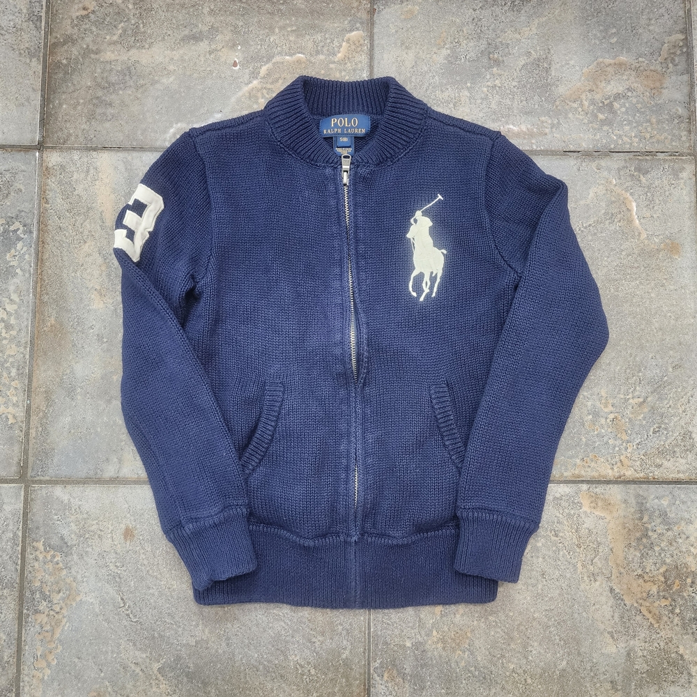 Polo Ralph Lauren Boy's Small 8 Big Pony Full Zip Knit Rugby Cardigan Sweater
